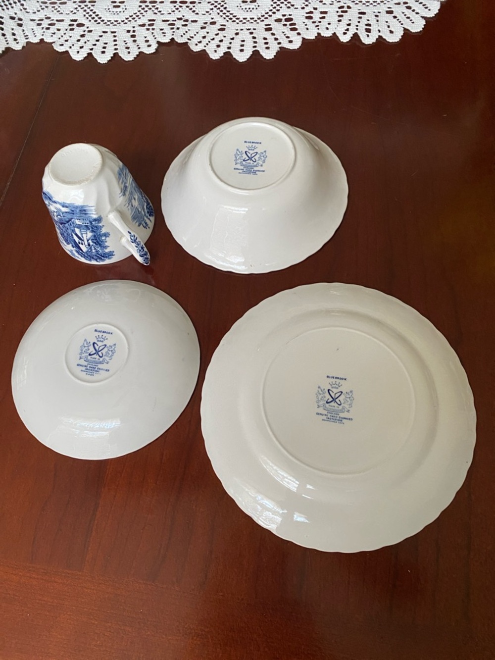 England BLUE BROOK Dinnerware Set - Cup, Saucer, Bowl, Salad Plate - Picture 5 of 12